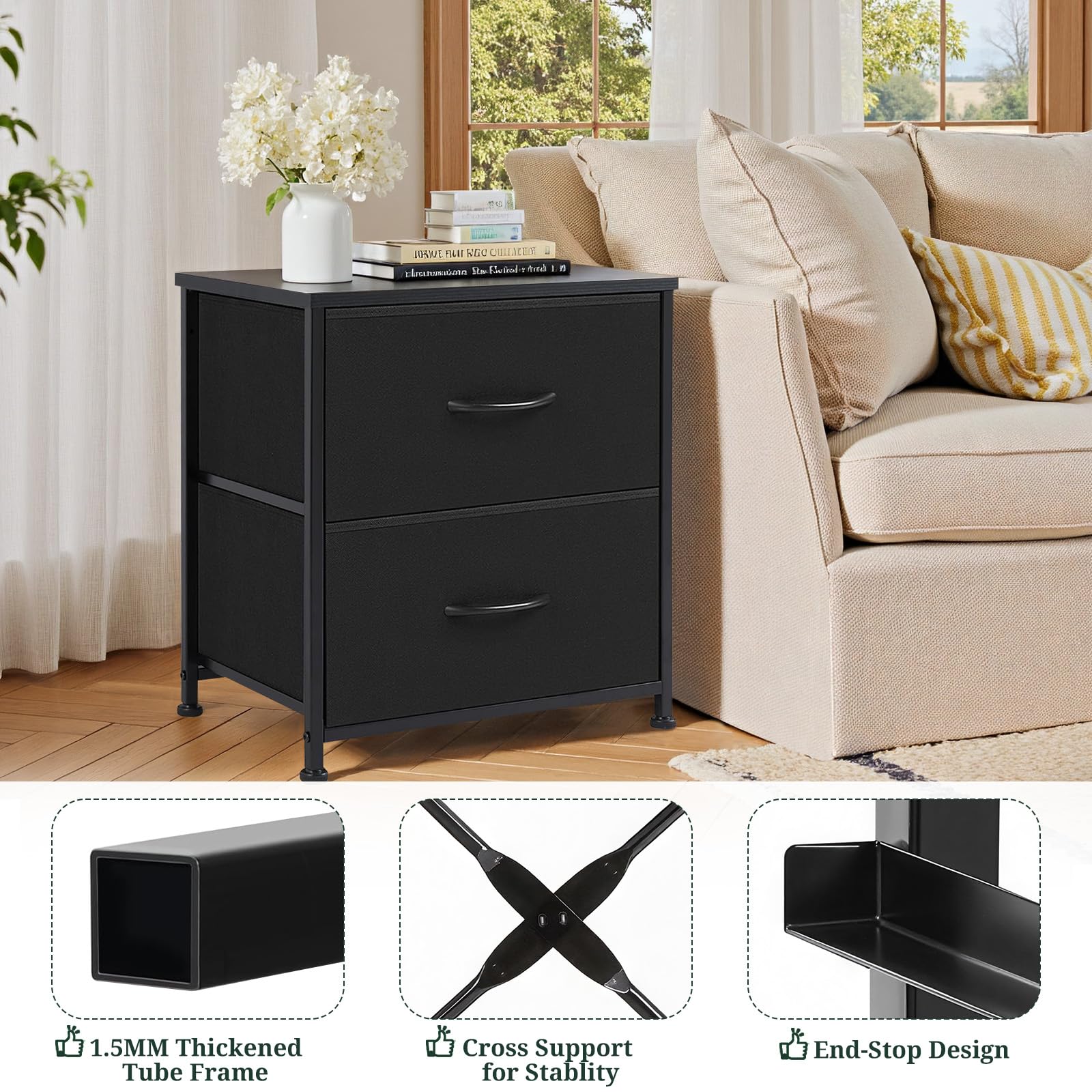 Amazon.com: Nightstand, Small 2 Drawer Dresser End Table Bedside
